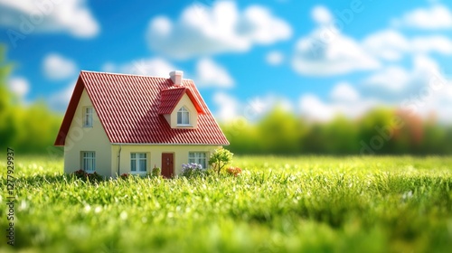 Wallpaper Mural Small charming house with a red roof sits in grass Torontodigital.ca