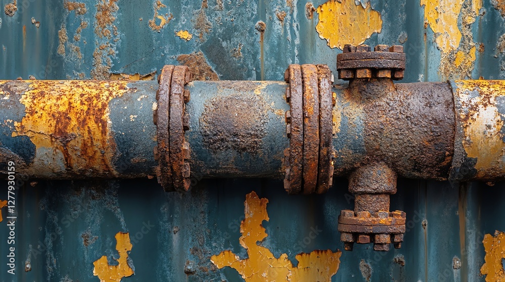 Close-up of corroded industrial pipes with rust patterns and peeling paint. Captures raw beauty of decay, showcasing gritty textures and rugged details. Close-up of corroded industrial pipes with rust patterns and peeling paint. Captures raw beauty of decay, showcasing gritty textures and rugged details.