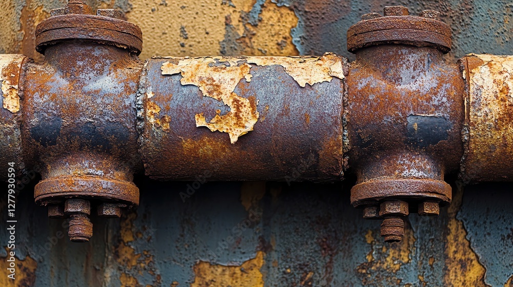 Close-up of corroded industrial pipes with rust patterns and peeling paint. Captures raw beauty of decay, showcasing gritty textures and rugged details. Close-up of corroded industrial pipes with rust patterns and peeling paint. Captures raw beauty of decay, showcasing gritty textures and rugged details.