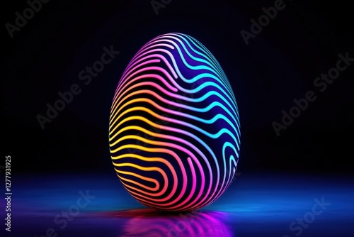 Easter egg with a geometric pattern - A modern Easter egg featuring bold geometric shapes, sharp contrasts, futuristic and abstract, neon lighting photo