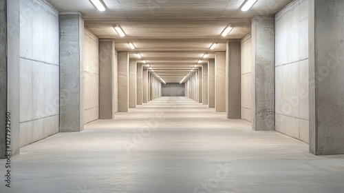 Modern Concrete Parking Garage Interior Design Long Corridor Perspective View