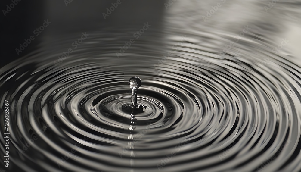 Fototapeta premium A droplet impact creates concentric ripples in the still water