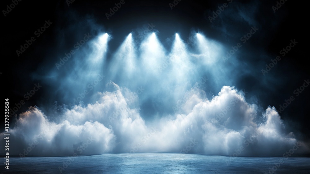 Obraz premium smoke clouds fog floor texture. Perfect spotlight mist effect on isolated black background