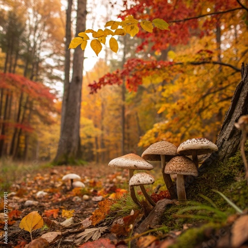 Mushrooms in autumn forest