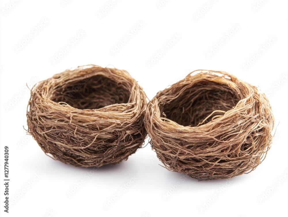 Obraz premium Dried Bird Nests: Raw Edible Ingredients Isolated on a White Background