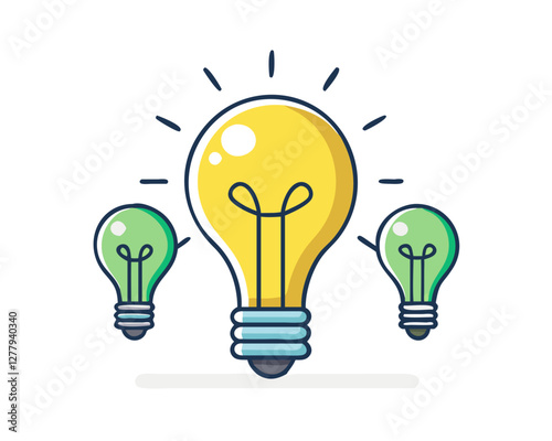 Bright idea icon : Illustration of a glowing yellow light bulb Symbol of creativity, inspiration. For use in presenting marketing materials to present creative ideas and new ideas.	