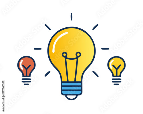 Bright idea icon : Illustration of a glowing yellow light bulb Symbol of creativity, inspiration. For use in presenting marketing materials to present creative ideas and new ideas.	