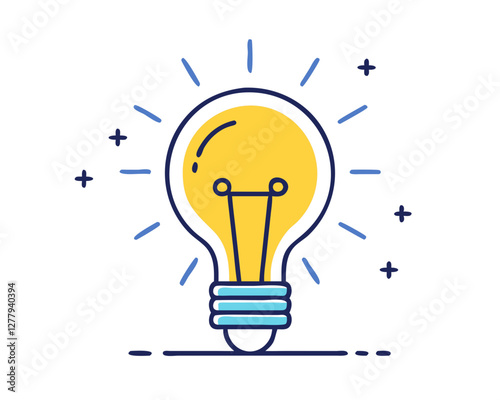 Bright idea icon : Illustration of a glowing yellow light bulb Symbol of creativity, inspiration. For use in presenting marketing materials to present creative ideas and new ideas.	