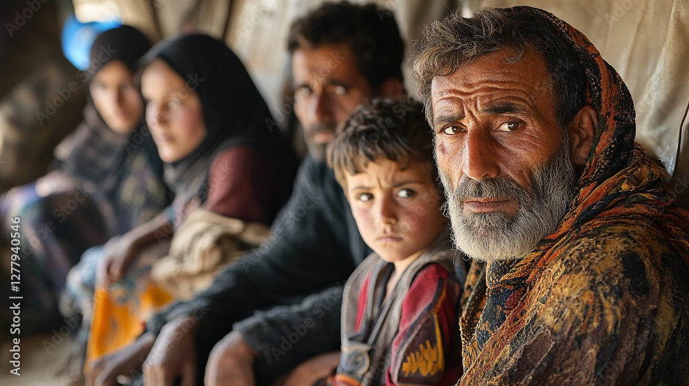Obraz premium Afghan Family Seeking Refuge Portrait Showing Determination