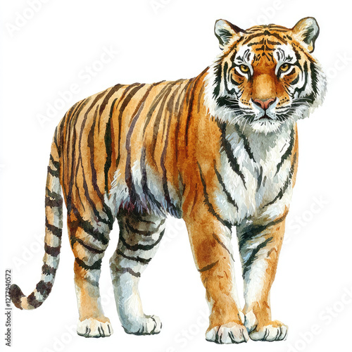 Watercolor painting of majestic tiger standing