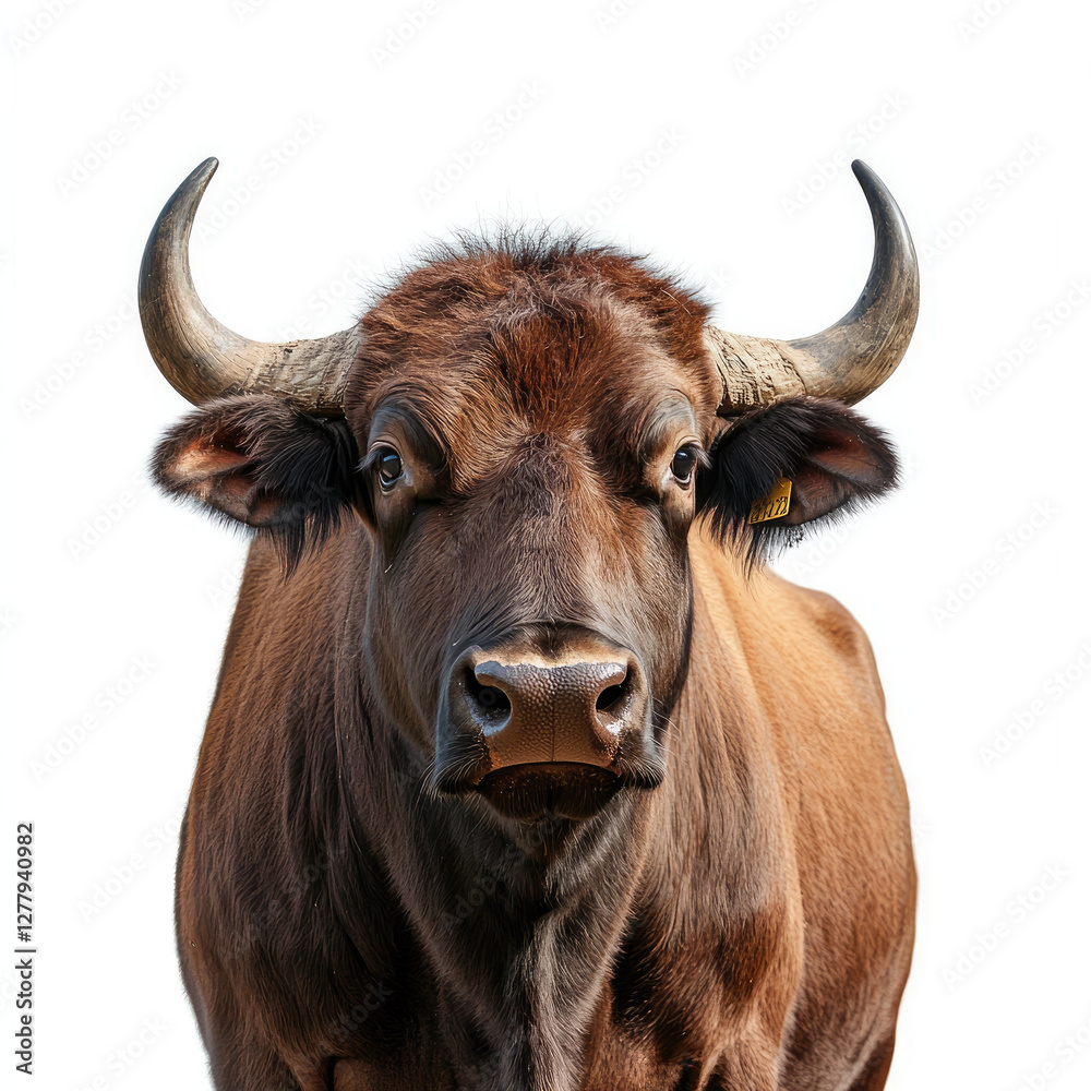 Close up of brown bull with large horns Close up of brown bull with large horns