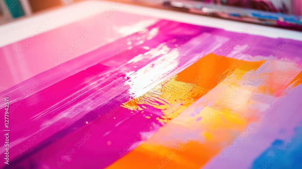 Obraz premium Vibrant brushstrokes create an abstract painting with pink purple orange