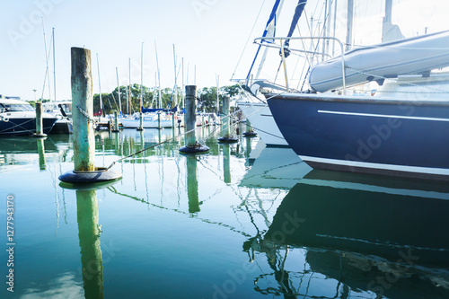 Obraz na płótnie Boats berthed in Milford Marina. Auckland. w salonie