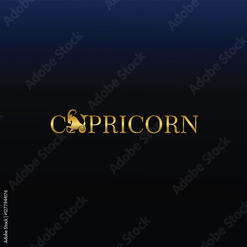 Capricorn Zodiac Wordmark Logo. Sea goat replacing letter "A".