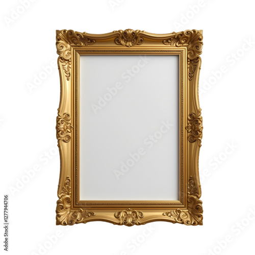 Gold Ornate Picture Frame: Antique Style isolated on transparent background