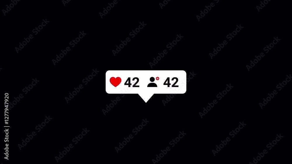 Dynamic 4K Incoming Followers and like Notification Animation with Real-Time Count on Alpha Channel. Dynamic 4K Incoming Followers and like Notification Animation with Real-Time Count on Alpha Channel.