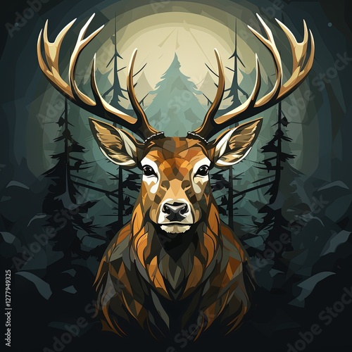 Minimalist Flat Illustration of the Alpine Mountain Goat, Oreamnos Americanus photo