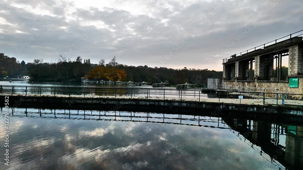 Trezzo d`Adda in front of hydroelectric power plant Taccani, Milan, Italy. Trezzo d`Adda in front of hydroelectric power plant Taccani, Milan, Italy.