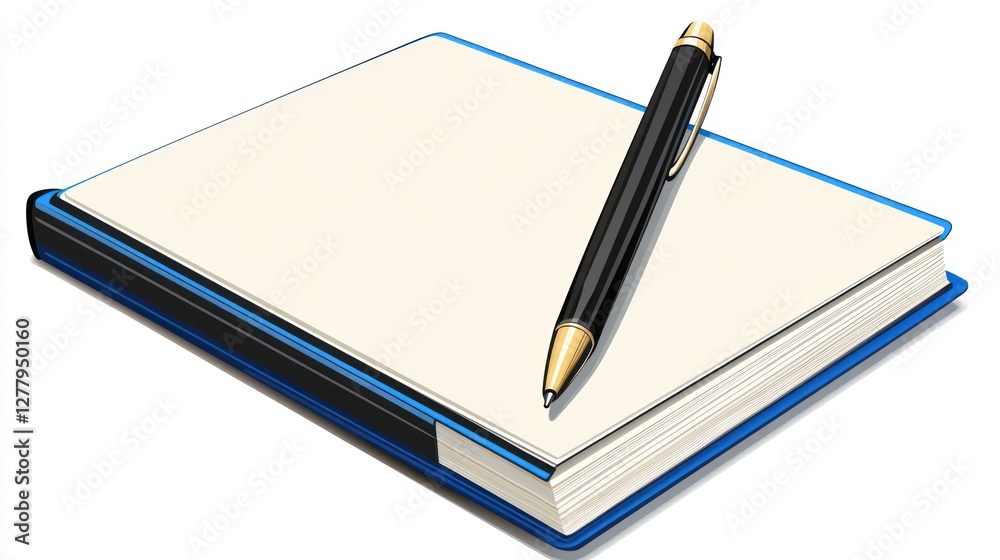 Notebook with blank pages and a black pen on top Notebook with blank pages and a black pen on top