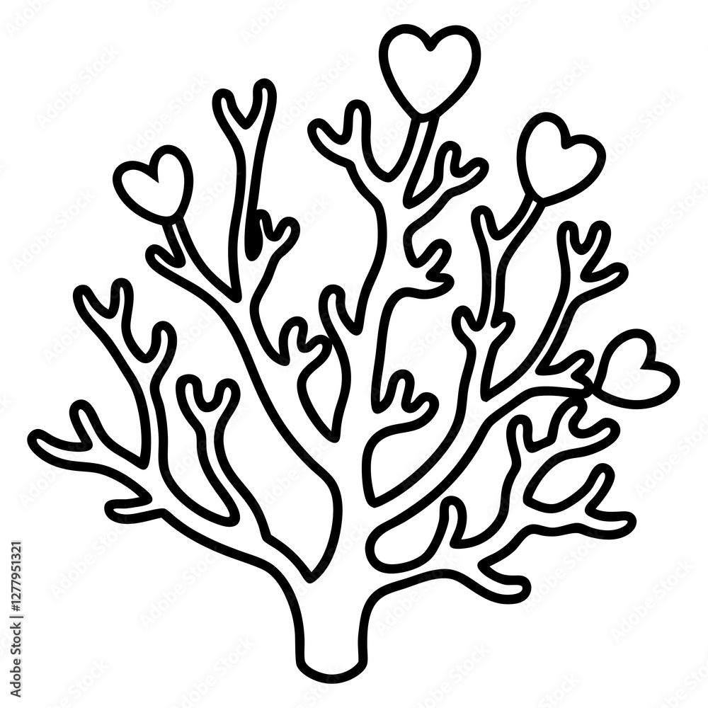 Coral reef with heart designs line art vector Coral reef with heart designs line art vector
