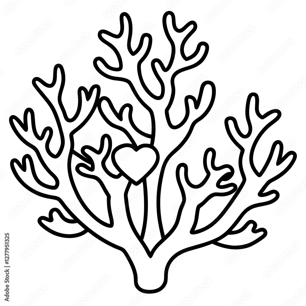 Coral reef with heart designs line art vector Coral reef with heart designs line art vector