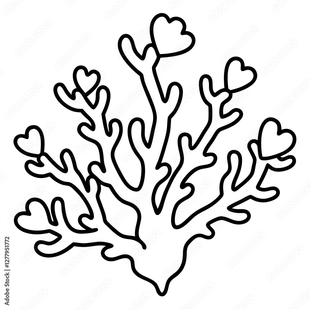 Coral reef with heart designs line art vector Coral reef with heart designs line art vector