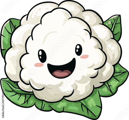 vector illustration of cauliflower with happy face with smile
