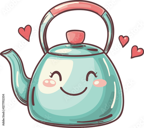 vector illustration of teapot with happy face