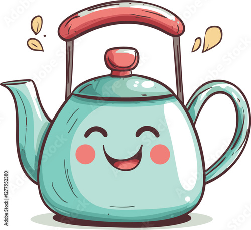 vector illustration of teapot with happy face
