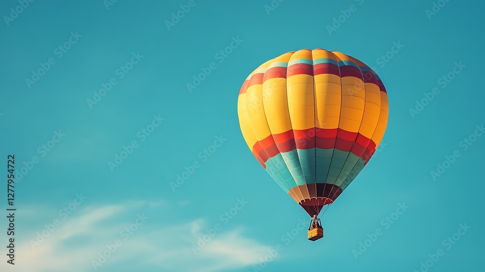 Colorful Hot Air Balloon Soaring Through a Clear Blue Sky Colorful Hot Air Balloon Soaring Through a Clear Blue Sky