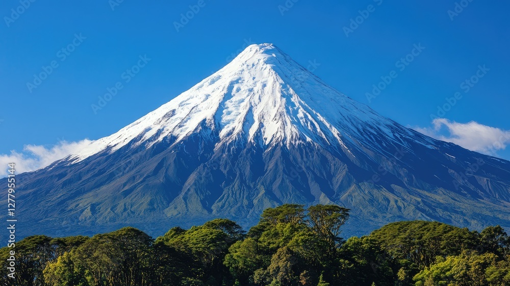 A mountain peak beneath a stunning, clear blue sky. A mountain peak beneath a stunning, clear blue sky.