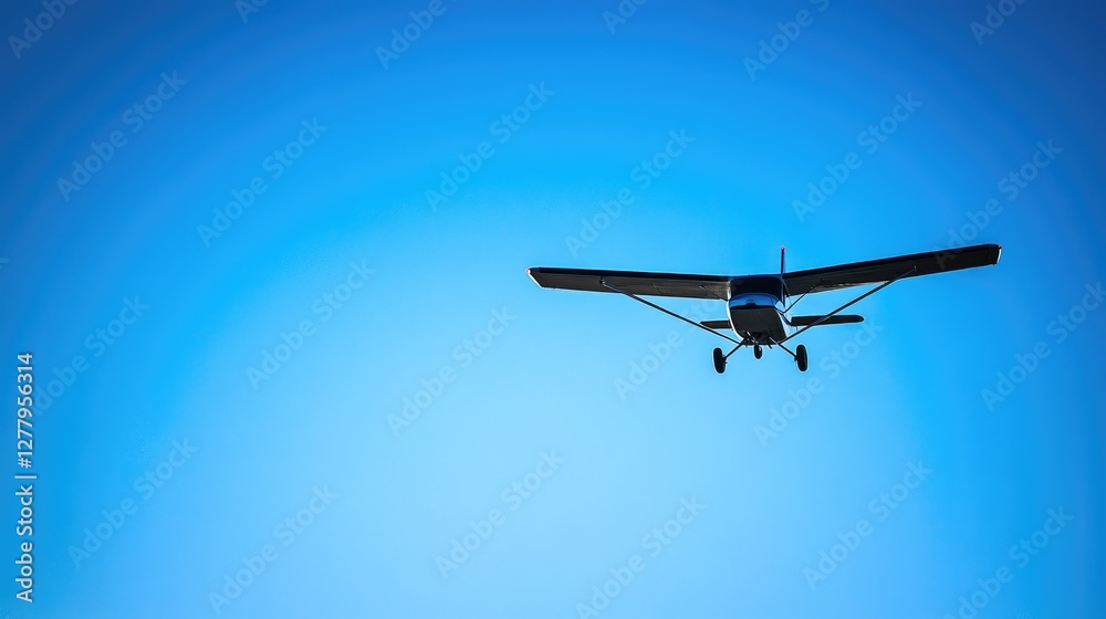 A small airplane flying high in a cloudless blue sky. A small airplane flying high in a cloudless blue sky.