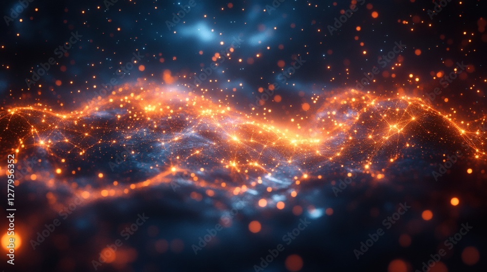 Vibrant flowing energy landscape with shimmering lights and cosmic waves