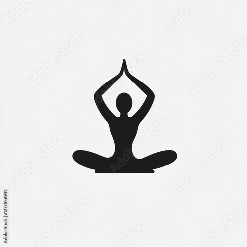 Black silhouette of a person practicing yoga in a meditative posture on a simple background
