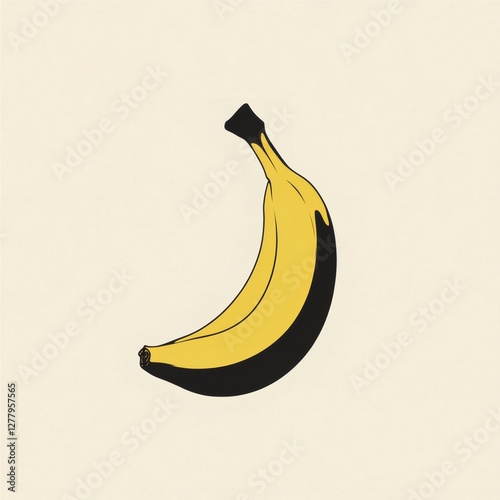 Bright yellow banana with a slight curve against a light background for a playful design