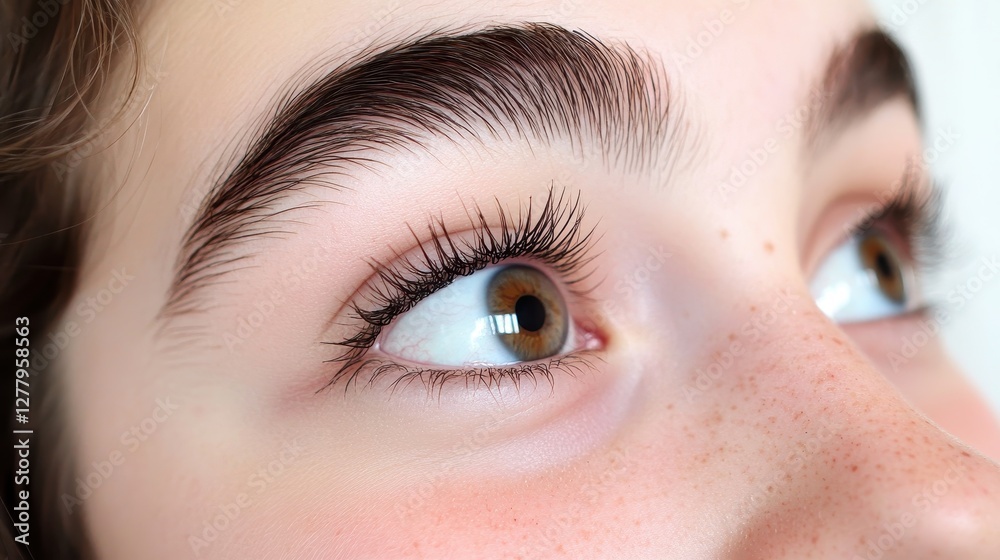 Fototapeta premium Captivating Close-Up of Young Woman's Eyes Opening, Blinking, and Smiling with Lush Lashes and Defined Eyebrows