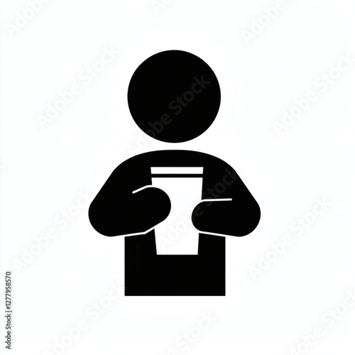 Silhouette of a person holding a beverage in a minimalist design on a white background