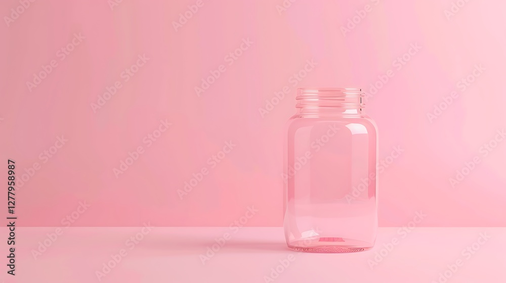 A simple empty jar on a soft pink background, creating a delicate aesthetic A simple empty jar on a soft pink background, creating a delicate aesthetic
