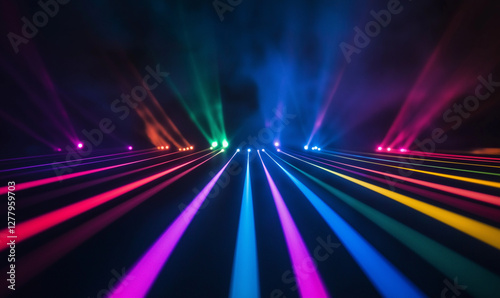 Black Sky Highlighted by Multicolored Glowing Rays for a Dramatic and Futuristic Effect