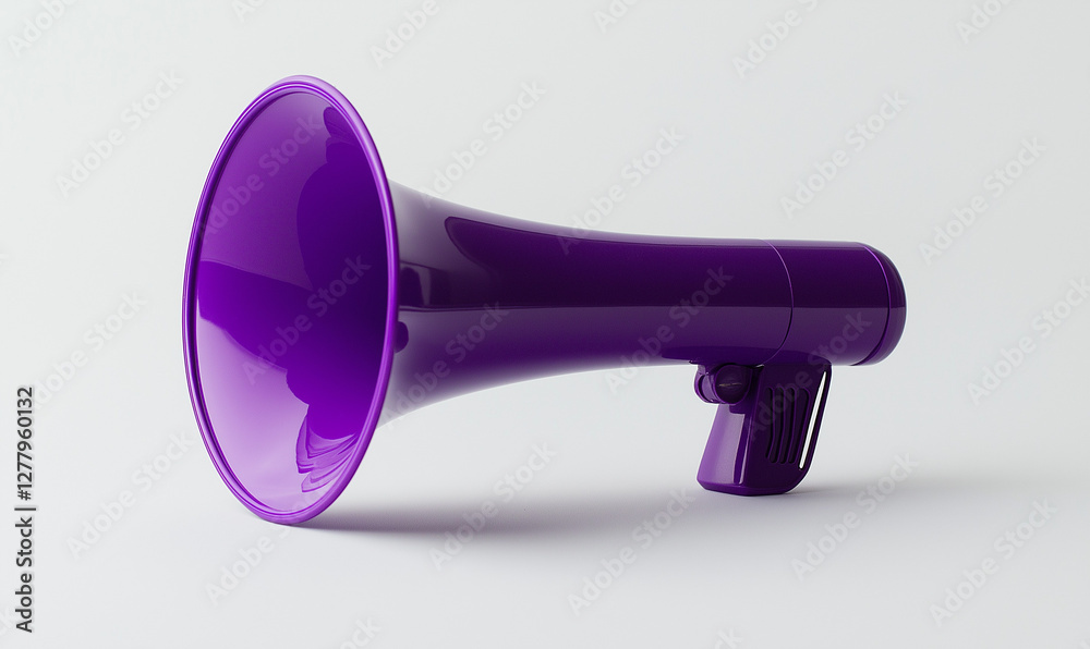 Bright Purple Megaphone on Soft White Background for a Bold and Playful Design Bright Purple Megaphone on Soft White Background for a Bold and Playful Design