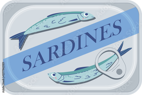 Preserved seafood tin can vector design with two hand drawn fish