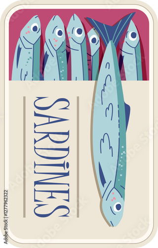 Sardines tin can packaging vector design isolated on transparent bg