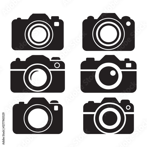 Simple Black and White Camera Icons Set. vector illustration