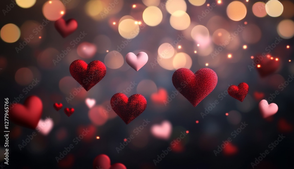 Floating hearts, bokeh background, Valentine's, romantic, design