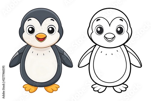 Cartoon penguin is smiling and has its mouth open. Children's. Coloring. Books. Vector. Illustration. Sketch