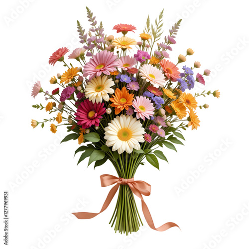 Vibrant Wildflower Bouquet Image isolated on transparent background