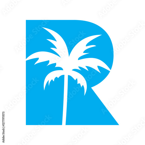 Initial Letter R Palm Logo Design Vector Template