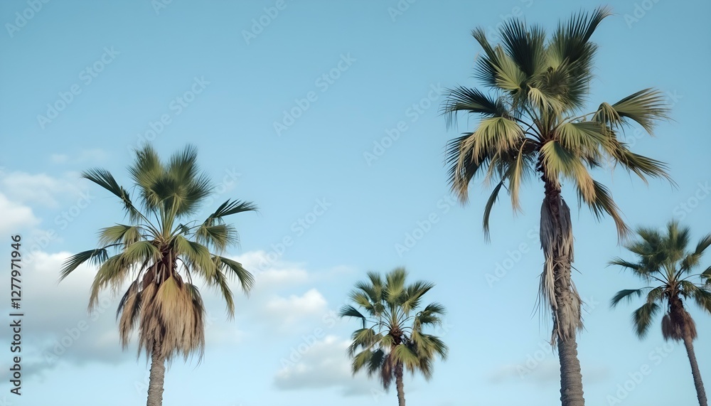 Una playa con palmeras y un cielo azul Una playa con palmeras y un cielo azul