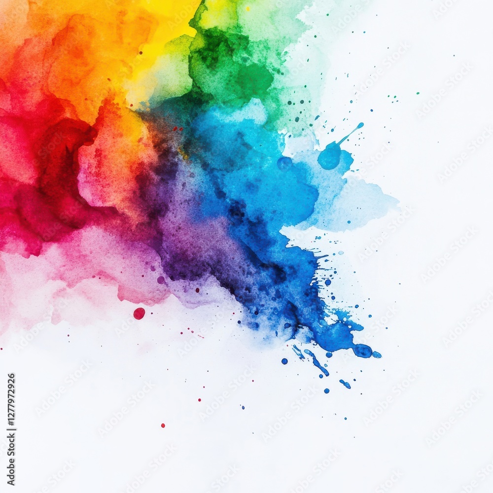 Fototapeta premium Dynamic Watercolor Splash Painting Vibrant Rainbow Hues Creating an Artistic Expression on Canvas