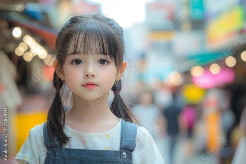 Wallpaper Mural Young girl in casual attire walking through vibrant marketplace during the day Torontodigital.ca